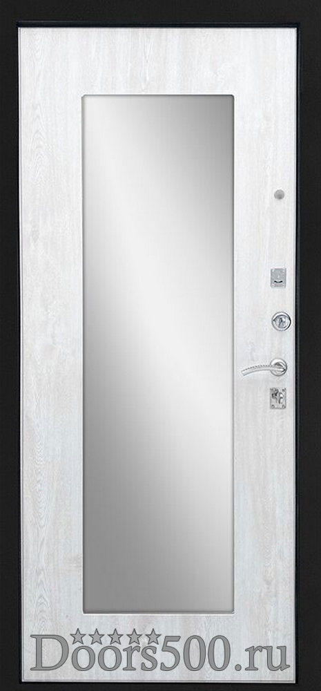 Входная дверь Люкс Зеркало Черное серебро (Сосна белая)